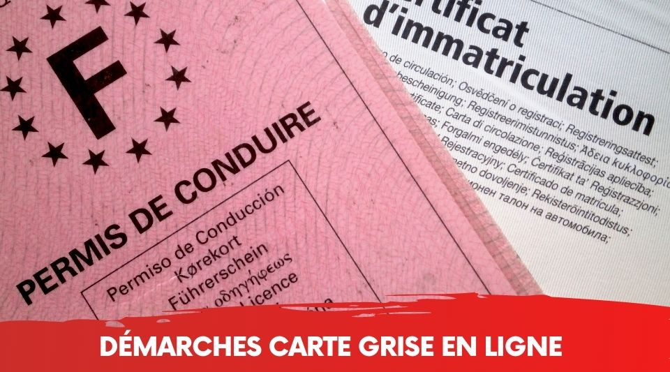 carte grise réalisée en ligne à côté d'un permis de conduire